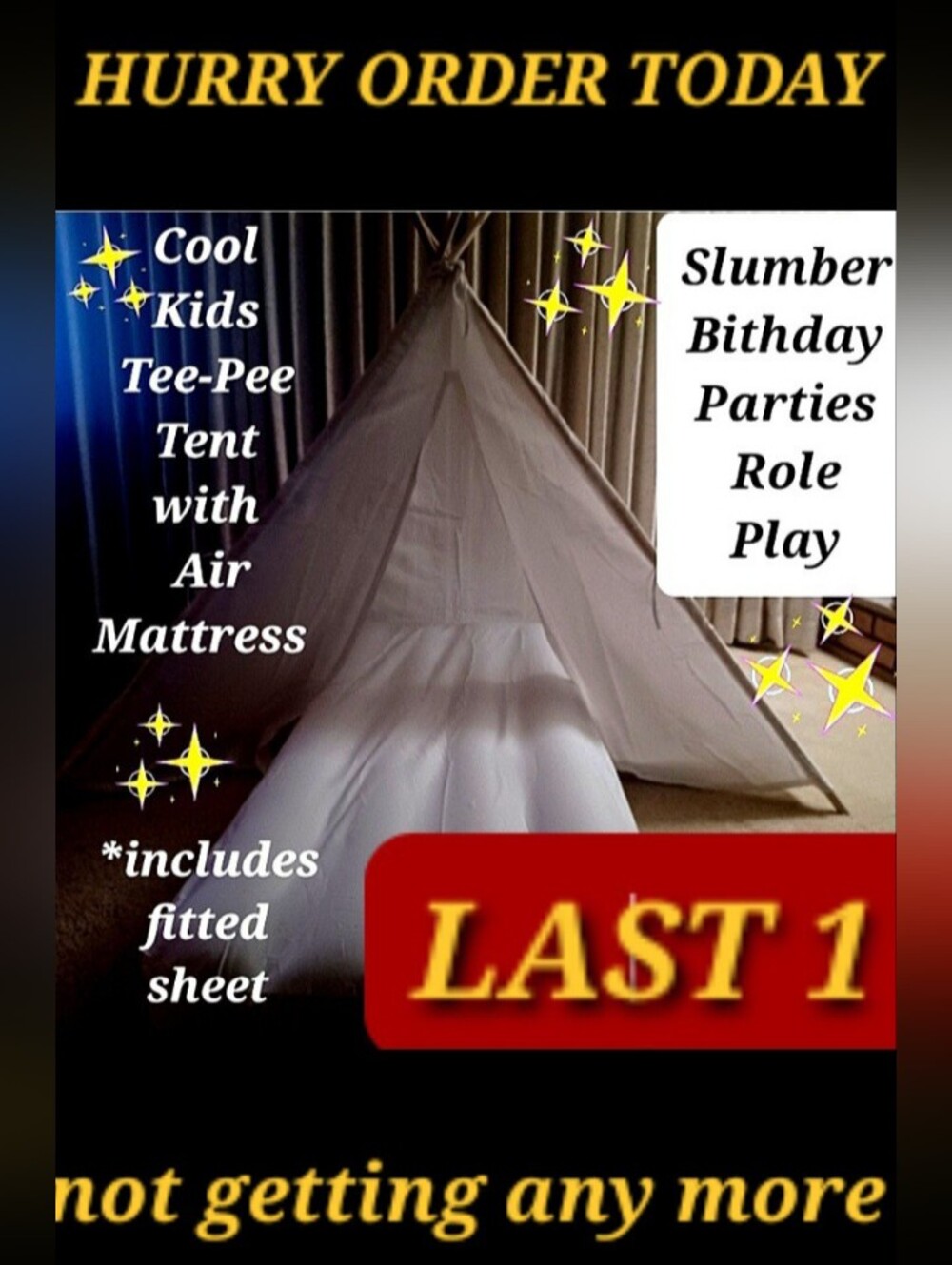 Cool Teepee Tent for Kids with Air Mattress & Fitted SheetNew